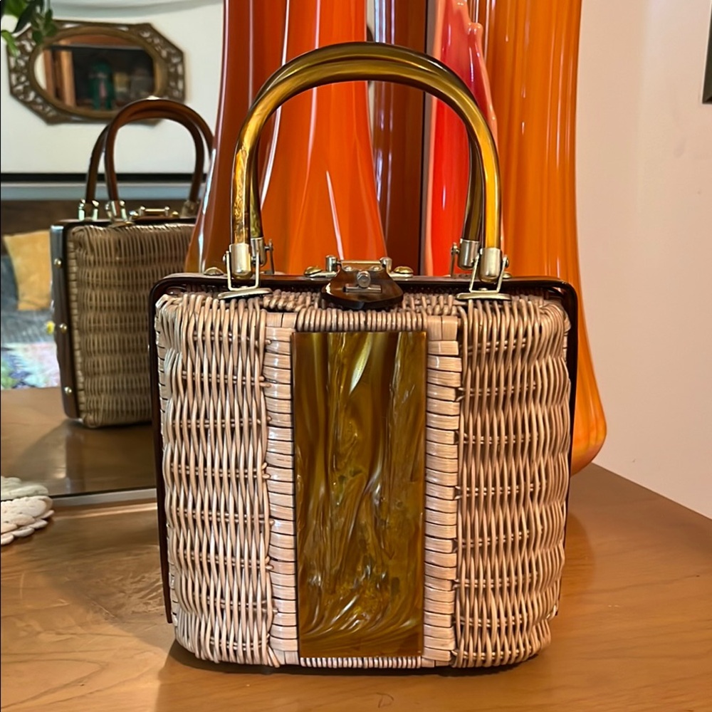 Mid Century Modern Vintage Woven Lucite Handbag